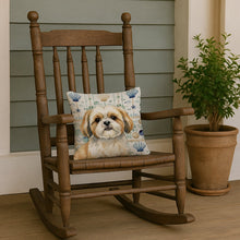 Load image into Gallery viewer, Gold and White Shih Tzu Coastal Sea Glass Throw Pillow
