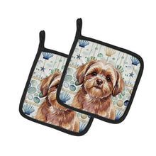 Load image into Gallery viewer, Liver Shih Tzu Coastal Sea Glass Pair of Pot Holders