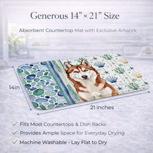 Load image into Gallery viewer, Red and White Siberian Husky Coastal Sea Glass Dish Drying Mat