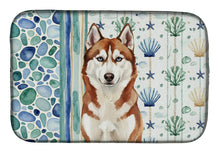 Load image into Gallery viewer, Red and White Siberian Husky Coastal Sea Glass Dish Drying Mat
