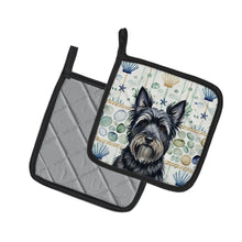 Load image into Gallery viewer, Black Skye Terrier Coastal Sea Glass Pair of Pot Holders