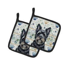 Load image into Gallery viewer, Black Skye Terrier Coastal Sea Glass Pair of Pot Holders
