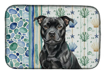 Load image into Gallery viewer, Black Staffordshire Bull Terrier Coastal Sea Glass Dish Drying Mat