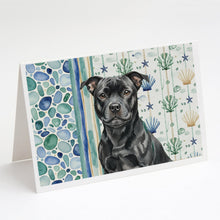 Load image into Gallery viewer, Black Staffordshire Bull Terrier Coastal Sea Glass Greeting Cards Pack of 8