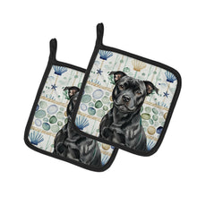 Load image into Gallery viewer, Black Staffordshire Bull Terrier Coastal Sea Glass Pair of Pot Holders