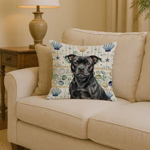 Load image into Gallery viewer, Black Staffordshire Bull Terrier Coastal Sea Glass Throw Pillow