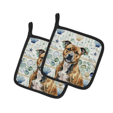 Load image into Gallery viewer, Brindle Staffordshire Bull Terrier Coastal Sea Glass Pair of Pot Holders