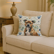 Load image into Gallery viewer, Brindle Staffordshire Bull Terrier Coastal Sea Glass Throw Pillow