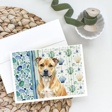 Load image into Gallery viewer, Fawn Staffordshire Bull Terrier Coastal Sea Glass Greeting Cards Pack of 8
