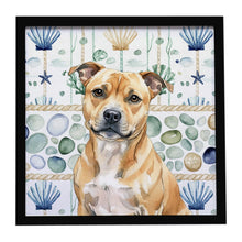Load image into Gallery viewer, Fawn Staffordshire Bull Terrier Coastal Sea Glass Framed Metal Print