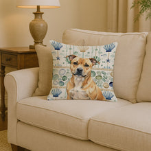 Load image into Gallery viewer, Fawn Staffordshire Bull Terrier Coastal Sea Glass Throw Pillow