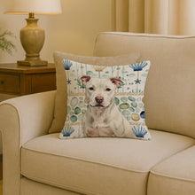 Load image into Gallery viewer, White Staffordshire Bull Terrier Coastal Sea Glass Throw Pillow