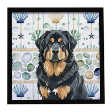 Load image into Gallery viewer, Black and Tan Tibetan Mastiff Coastal Sea Glass Framed Metal Print