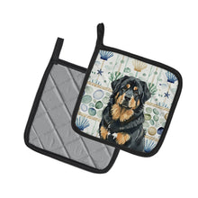 Load image into Gallery viewer, Black and Tan Tibetan Mastiff Coastal Sea Glass Pair of Pot Holders