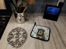 Load image into Gallery viewer, Black and Tan Tibetan Mastiff Coastal Sea Glass Pair of Pot Holders