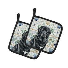 Load image into Gallery viewer, Black Tibetan Mastiff Coastal Sea Glass Pair of Pot Holders