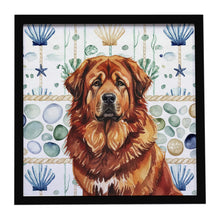 Load image into Gallery viewer, Red Gold Tibetan Mastiff Coastal Sea Glass Framed Metal Print