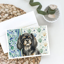 Load image into Gallery viewer, Black and Tan Tibetan Spaniel Coastal Sea Glass Greeting Cards Pack of 8