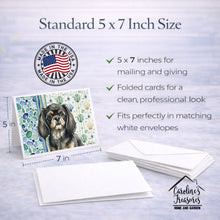 Load image into Gallery viewer, Black and Tan Tibetan Spaniel Coastal Sea Glass Greeting Cards Pack of 8