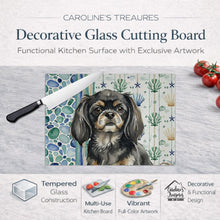 Load image into Gallery viewer, Black and Tan Tibetan Spaniel Coastal Sea Glass Glass Cutting Board