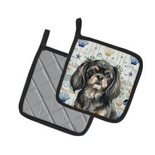 Load image into Gallery viewer, Black and Tan Tibetan Spaniel Coastal Sea Glass Pair of Pot Holders
