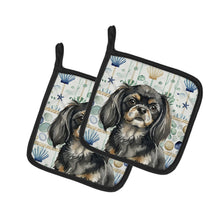 Load image into Gallery viewer, Black and Tan Tibetan Spaniel Coastal Sea Glass Pair of Pot Holders