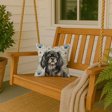 Load image into Gallery viewer, Black and Tan Tibetan Spaniel Coastal Sea Glass Throw Pillow