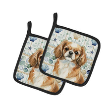 Load image into Gallery viewer, Tibetan Spaniel Coastal Sea Glass Pair of Pot Holders