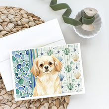 Load image into Gallery viewer, Cream Tibetan Spaniel Coastal Sea Glass Greeting Cards Pack of 8
