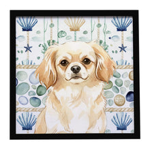 Load image into Gallery viewer, Cream Tibetan Spaniel Coastal Sea Glass Framed Metal Print
