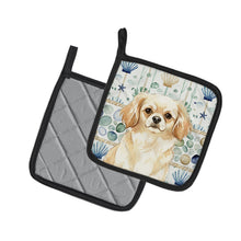 Load image into Gallery viewer, Cream Tibetan Spaniel Coastal Sea Glass Pair of Pot Holders