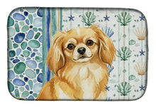Load image into Gallery viewer, Gold Tibetan Spaniel Coastal Sea Glass Dish Drying Mat
