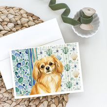 Load image into Gallery viewer, Gold Tibetan Spaniel Coastal Sea Glass Greeting Cards Pack of 8