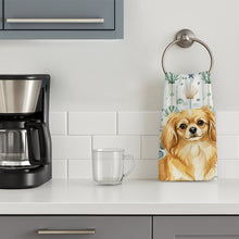 Load image into Gallery viewer, Gold Tibetan Spaniel Coastal Sea Glass Kitchen Towel