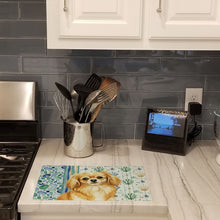 Load image into Gallery viewer, Gold Tibetan Spaniel Coastal Sea Glass Glass Cutting Board