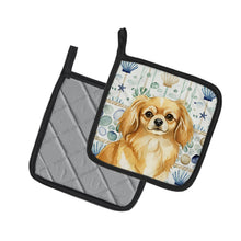 Load image into Gallery viewer, Gold Tibetan Spaniel Coastal Sea Glass Pair of Pot Holders