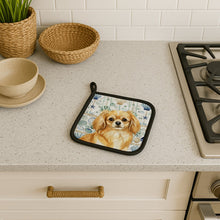 Load image into Gallery viewer, Gold Tibetan Spaniel Coastal Sea Glass Pair of Pot Holders