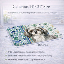 Load image into Gallery viewer, Grey and White Tibetan Spaniel Coastal Sea Glass Dish Drying Mat