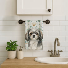 Load image into Gallery viewer, Grey and White Tibetan Spaniel Coastal Sea Glass Kitchen Towel
