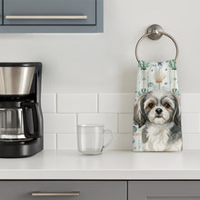 Load image into Gallery viewer, Grey and White Tibetan Spaniel Coastal Sea Glass Kitchen Towel