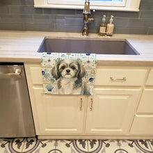 Load image into Gallery viewer, Grey and White Tibetan Spaniel Coastal Sea Glass Kitchen Towel