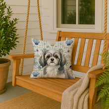 Load image into Gallery viewer, Grey and White Tibetan Spaniel Coastal Sea Glass Throw Pillow