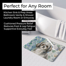 Load image into Gallery viewer, Grey and White Tibetan Spaniel Coastal Sea Glass Memory Foam Kitchen Mat