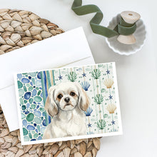 Load image into Gallery viewer, White Tibetan Spaniel Coastal Sea Glass Greeting Cards Pack of 8