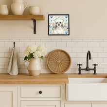 Load image into Gallery viewer, White Tibetan Spaniel Coastal Sea Glass Framed Metal Print