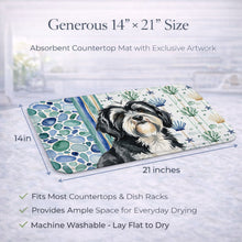 Load image into Gallery viewer, Black and White Tibetan Terrier Coastal Sea Glass Dish Drying Mat