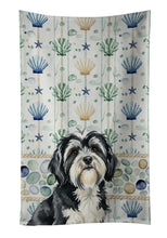 Load image into Gallery viewer, Black and White Tibetan Terrier Coastal Sea Glass Kitchen Towel