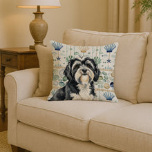 Load image into Gallery viewer, Black and White Tibetan Terrier Coastal Sea Glass Throw Pillow
