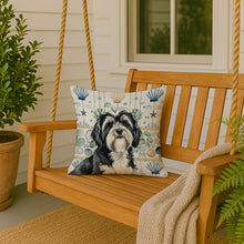 Load image into Gallery viewer, Black and White Tibetan Terrier Coastal Sea Glass Throw Pillow