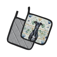 Load image into Gallery viewer, Black Whippet Coastal Sea Glass Pair of Pot Holders